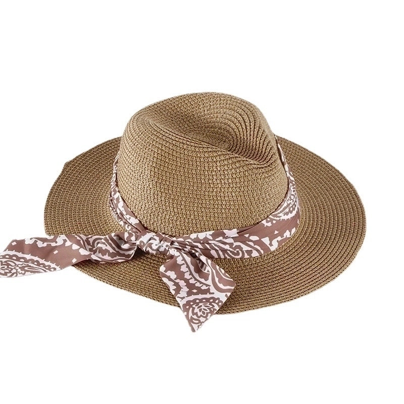 Women's Basic Classic Style Color Block Bowknot Flat Eaves Straw Hat