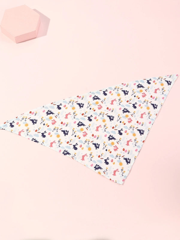 Pet White Rabbit Cloud Flower Print Scarf Saliva Cute Towel