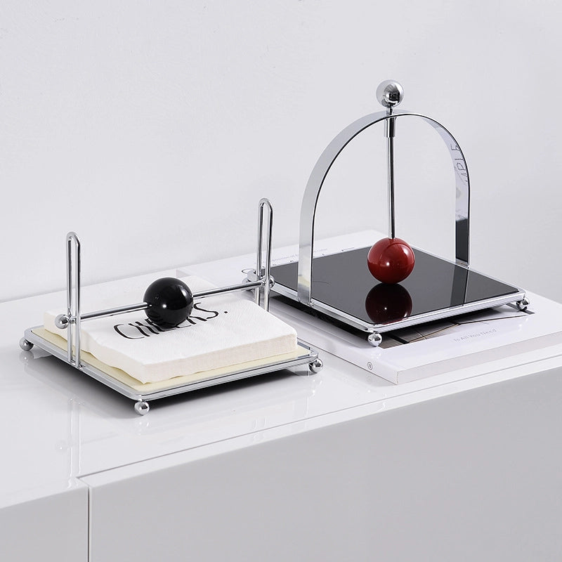 Light Luxury Square Tissue Holder With Ball Cream Style Hotel Restaurant Pressure Paper Holder Vertical Retro Tissue Holder