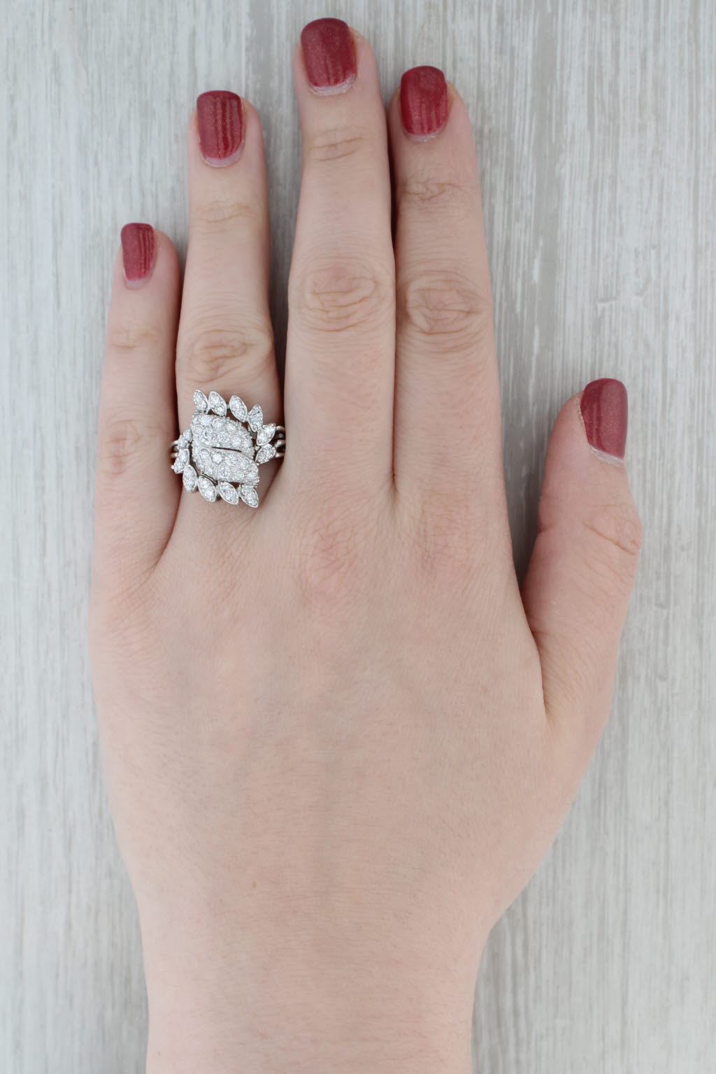 1.15ctw Pave Diamond Cluster Cocktail Ring 14k White Gold Size 7.75