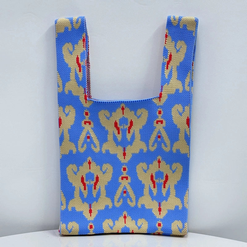 Unisex Small Polyester Geometric Vintage Style Vacation Weave Square Open Handbag