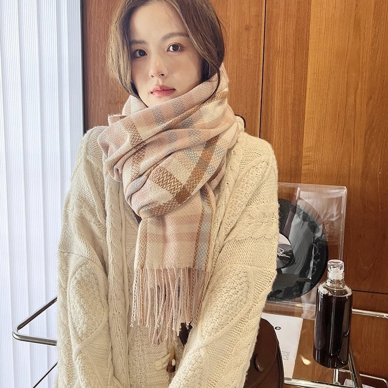 Unisex Lady Lattice Imitation Cashmere Scarf