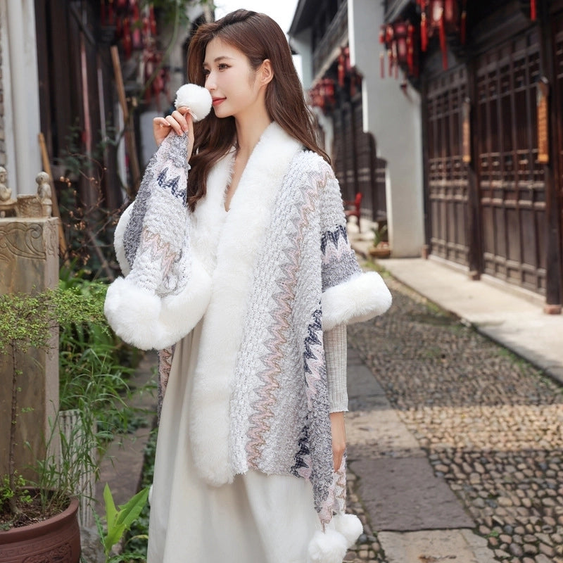 Travel Outside Knitted Shawl Ethnic Style Vintage Cape Cloak Tassel Scarf For Vacation Wear