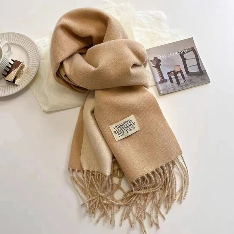 Double-sided Plain Scarf  Couple Mid-length Scarf Autumn And Winter Warm Color Matching Shawl Tassel Scarf