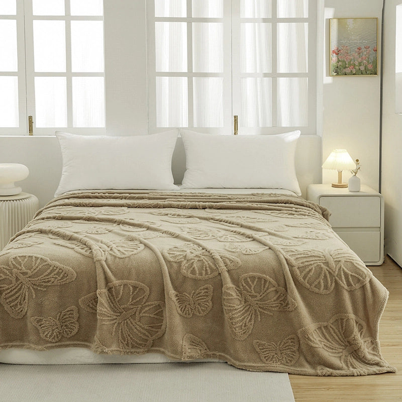 New Flannel Taff Fleece Butterfly Flower Stereo Jacquard Blanket Nap Blanket Single Layer Thickened Four Seasons Blanket