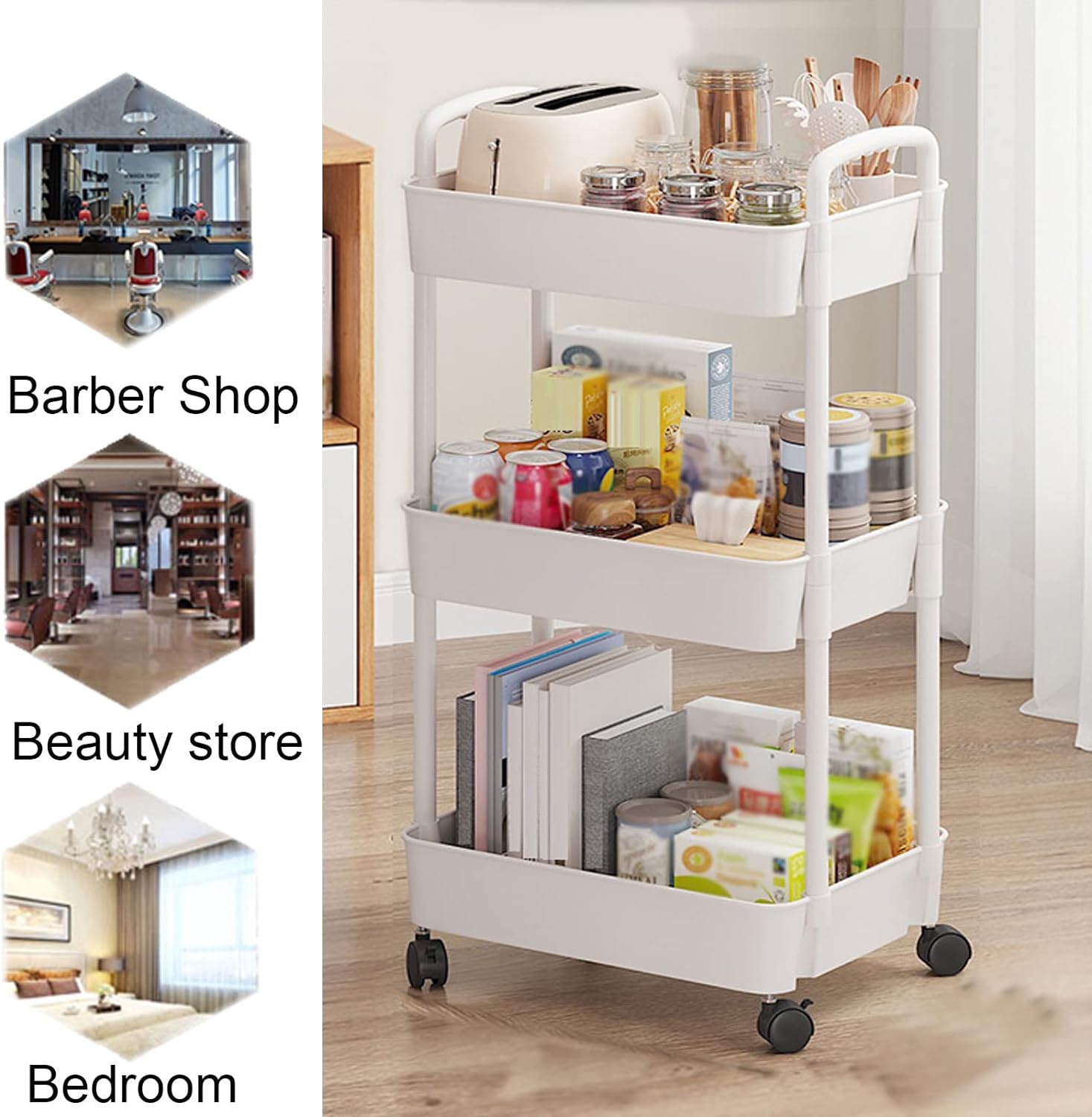 Salon Trolley Storage Shelf 3 Layers Of Rolling Carts. Multifunctional Cart Storage Rack. White