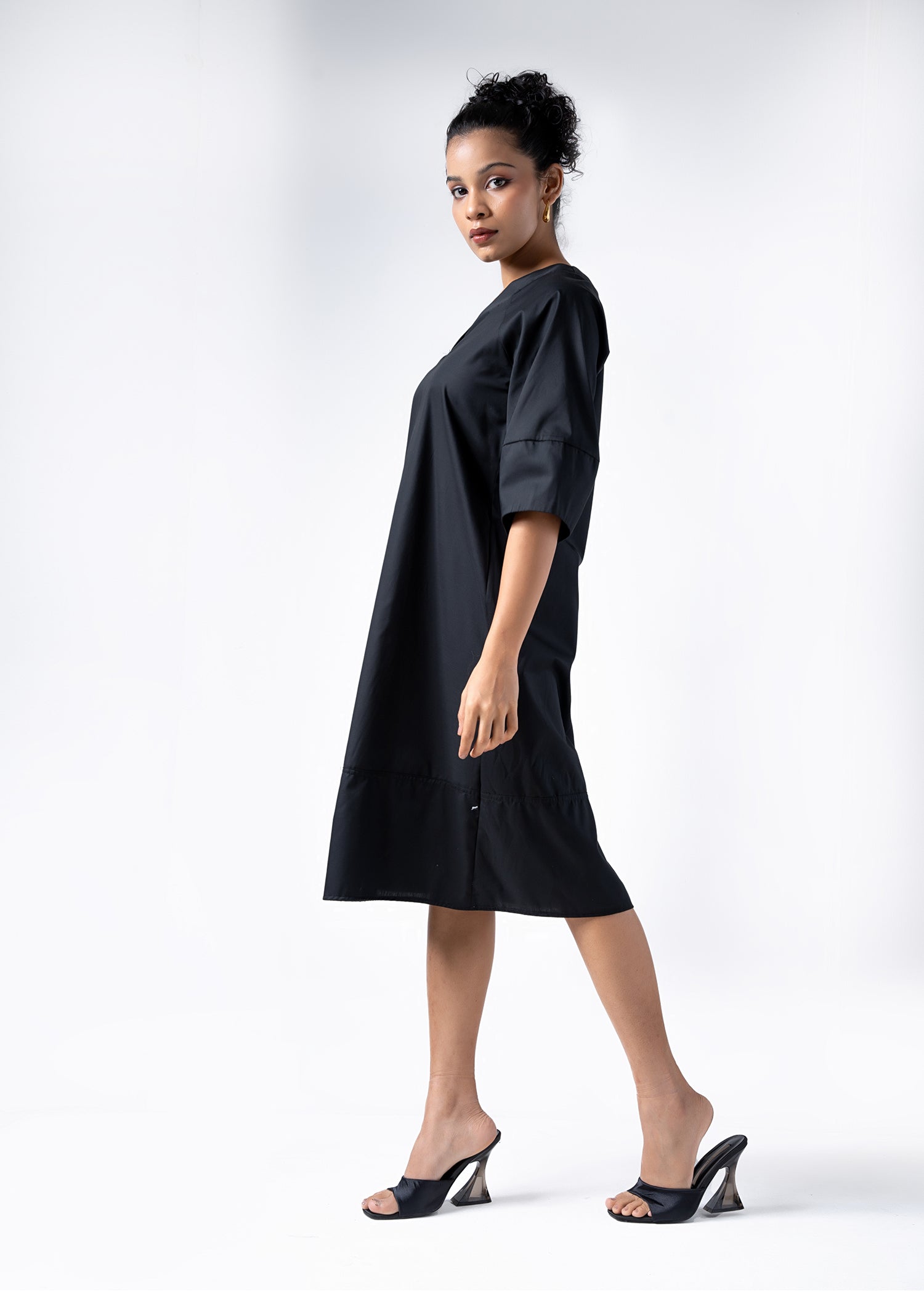 V Neck Dress With Cut Panel Detail