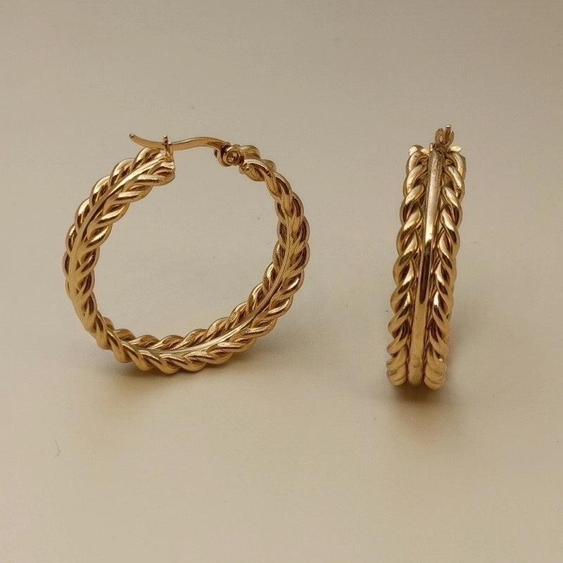 1 Pair Vintage Style Geometric Solid Color Plating Stainless Steel 18k Gold Plated Hoop Earrings
