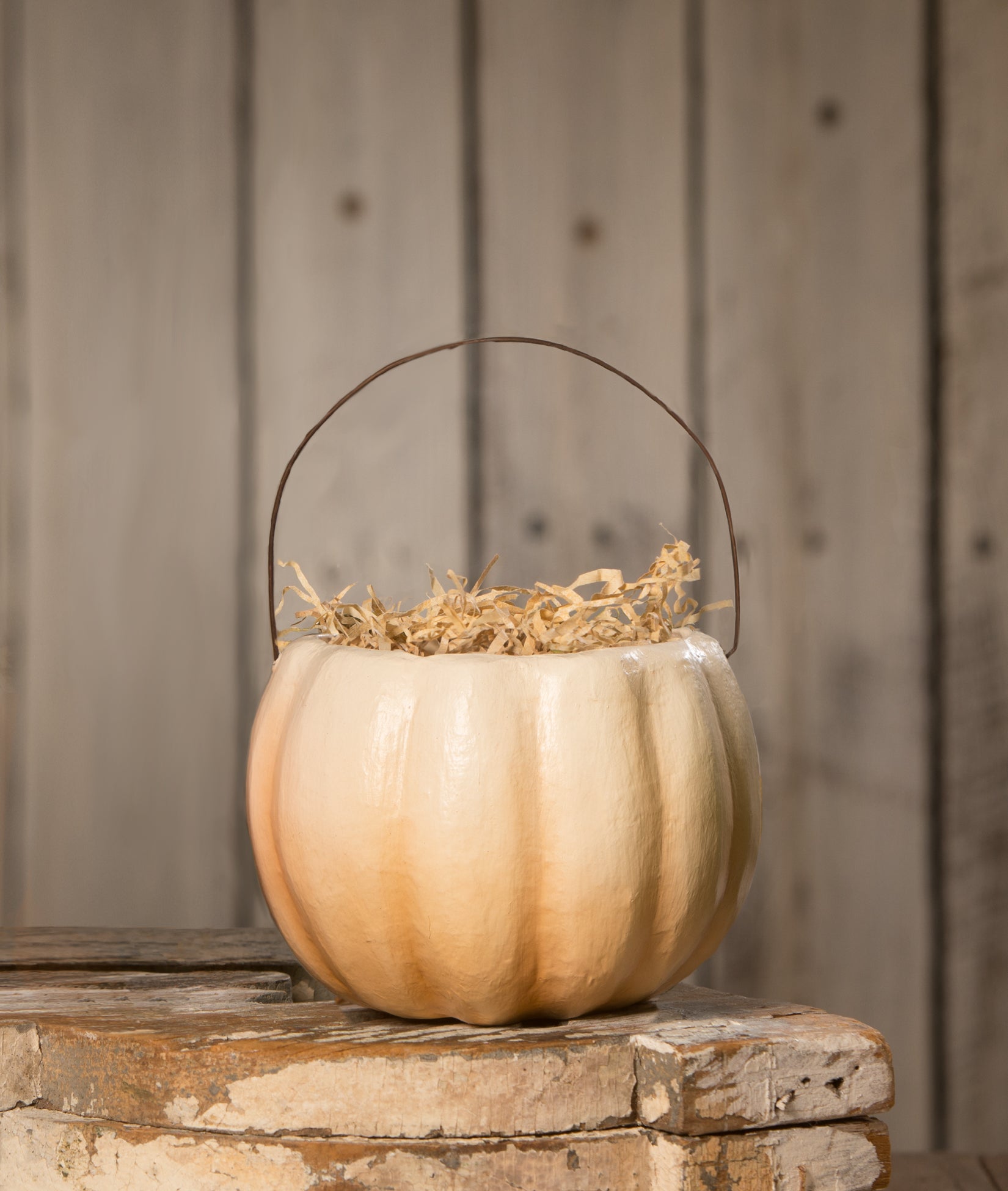 White Pumpkin Bucket. Paper Mache