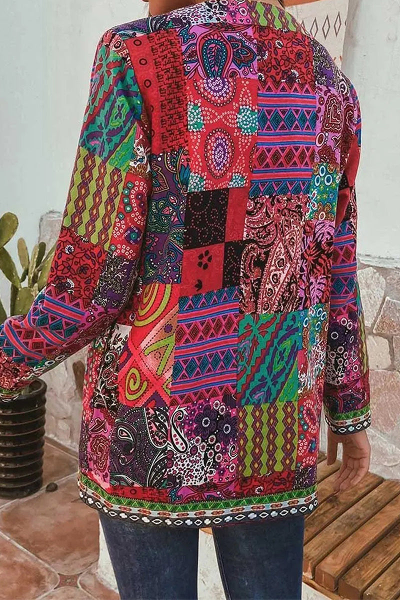 Retro Printing O Neck Outerwear(3 Colors)