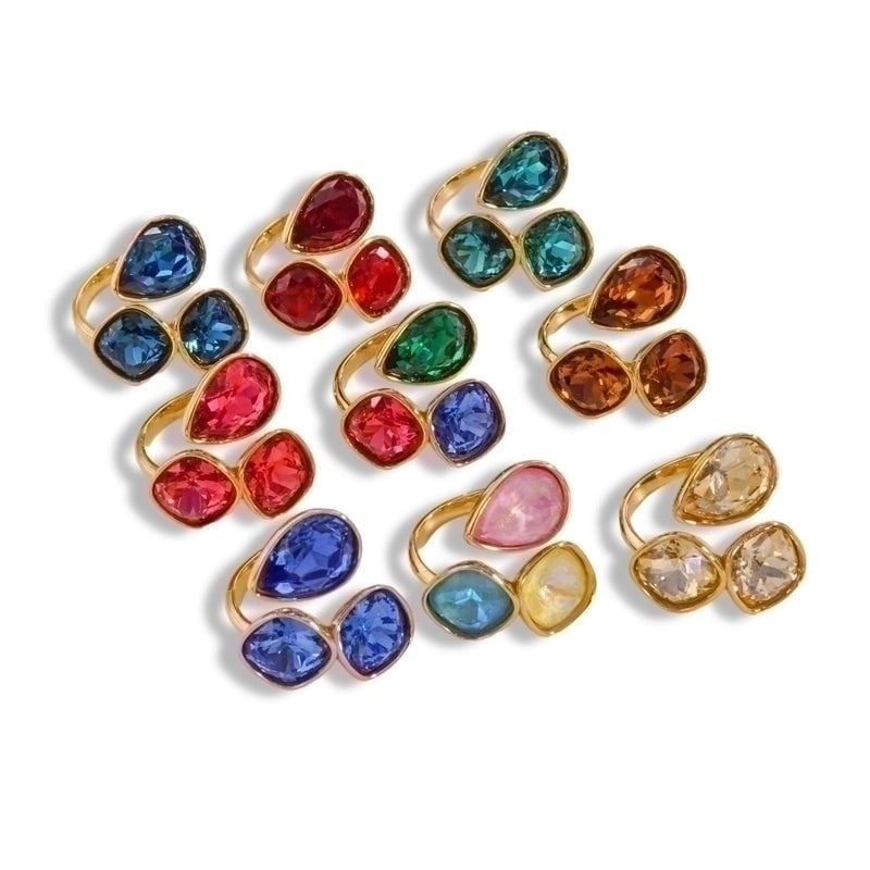 304 Stainless Steel 14K Gold Plated Vintage Style Plating Inlay Geometric Color Block Zircon Open Rings