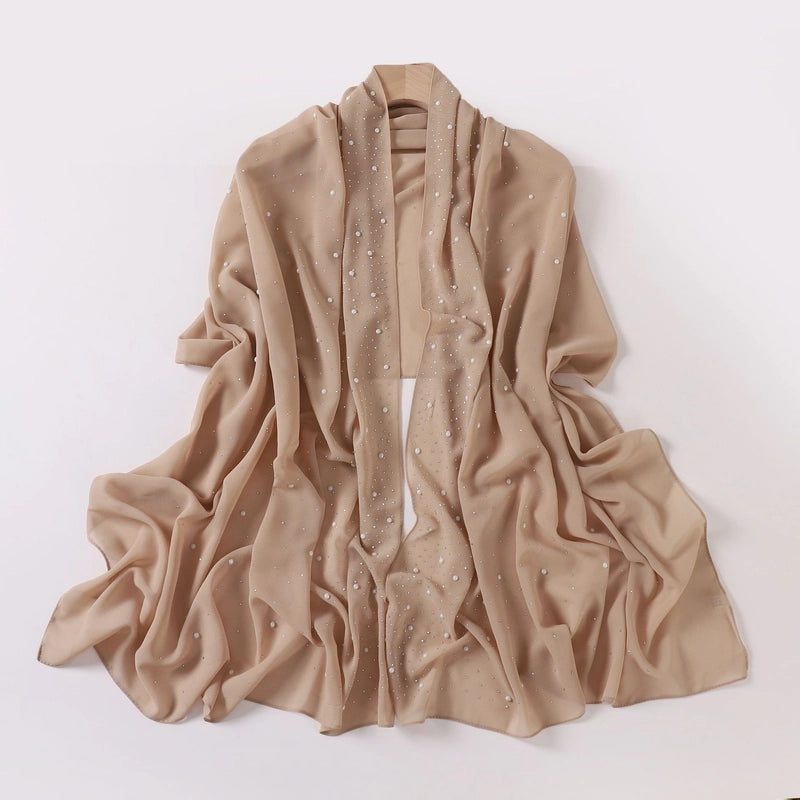 Pearl Chiffon Ceramic Gypsophila Hot Drill Long Scarf Hui Scarf Indonesia Middle East Africa Turban