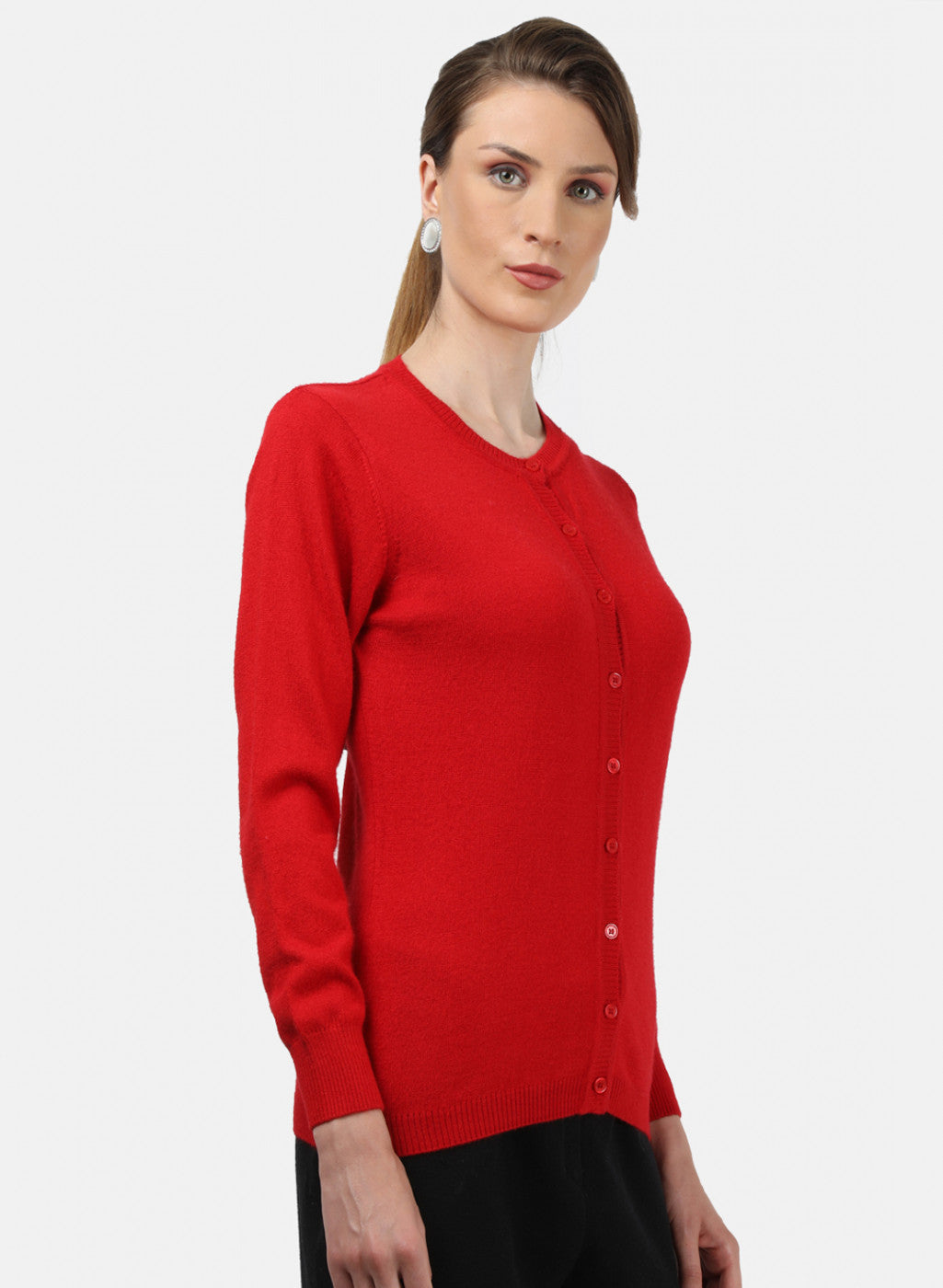 Women Red Solid Cardigan