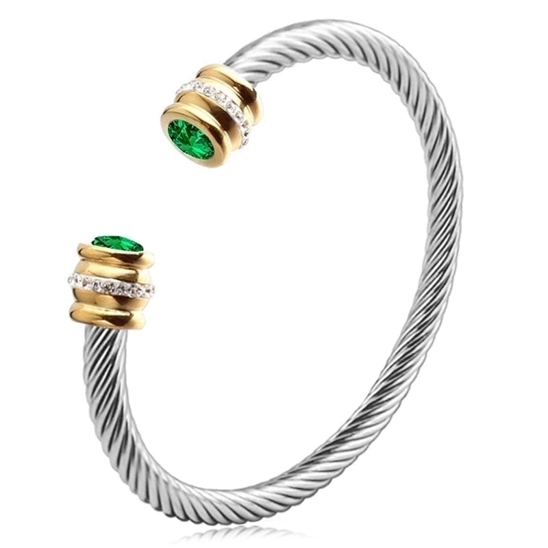 3 Pieces Minimalist Solid Color Stainless Steel Inlay Zircon Cuff Bracelets