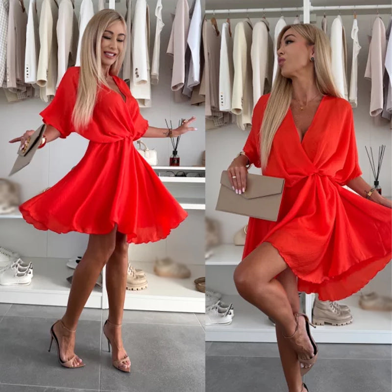 🌸Summer Sale -49% off🌸V-Neck Solid Asymmetrical Hem Dress