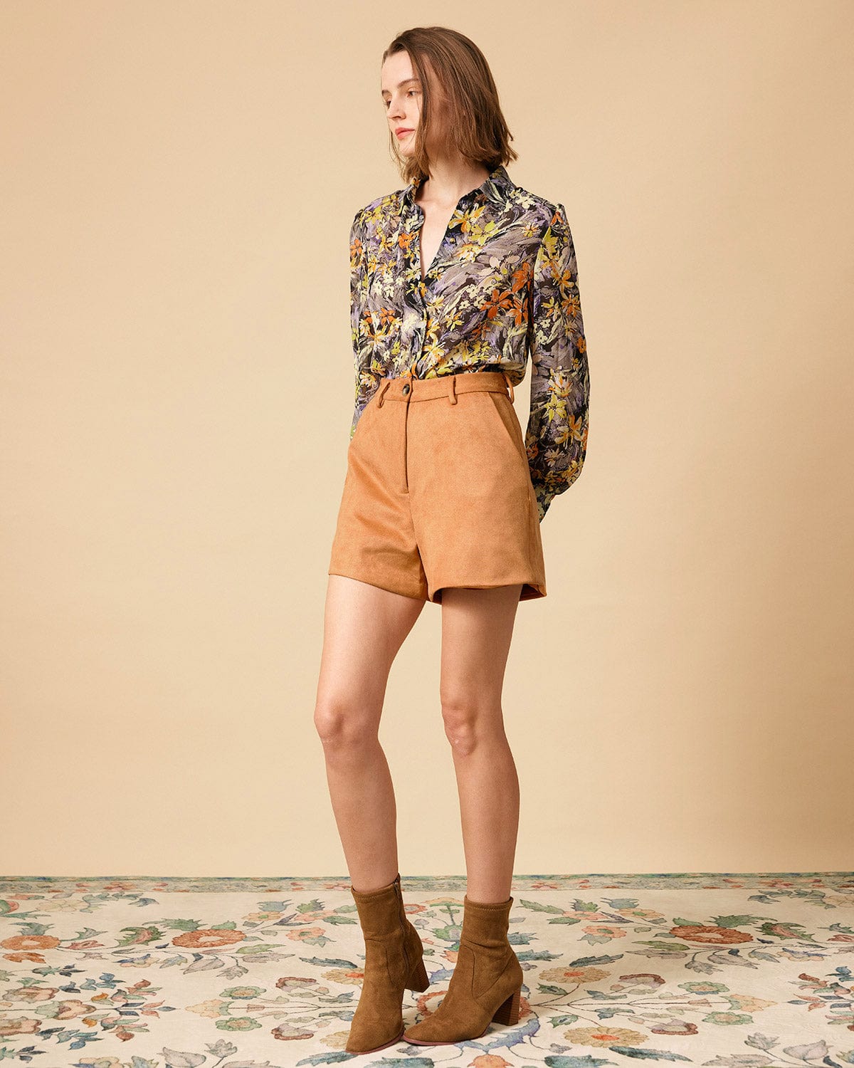 The Solid High Waisted Suede Shorts