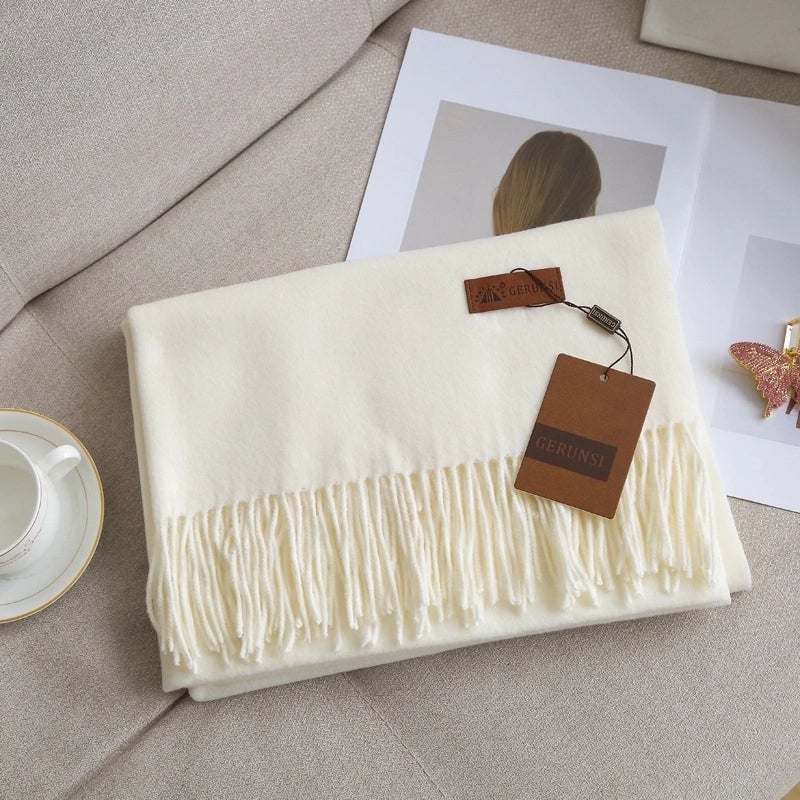 Unisex Retro Preppy Style Solid Color Imitation Cashmere Tassel Scarf