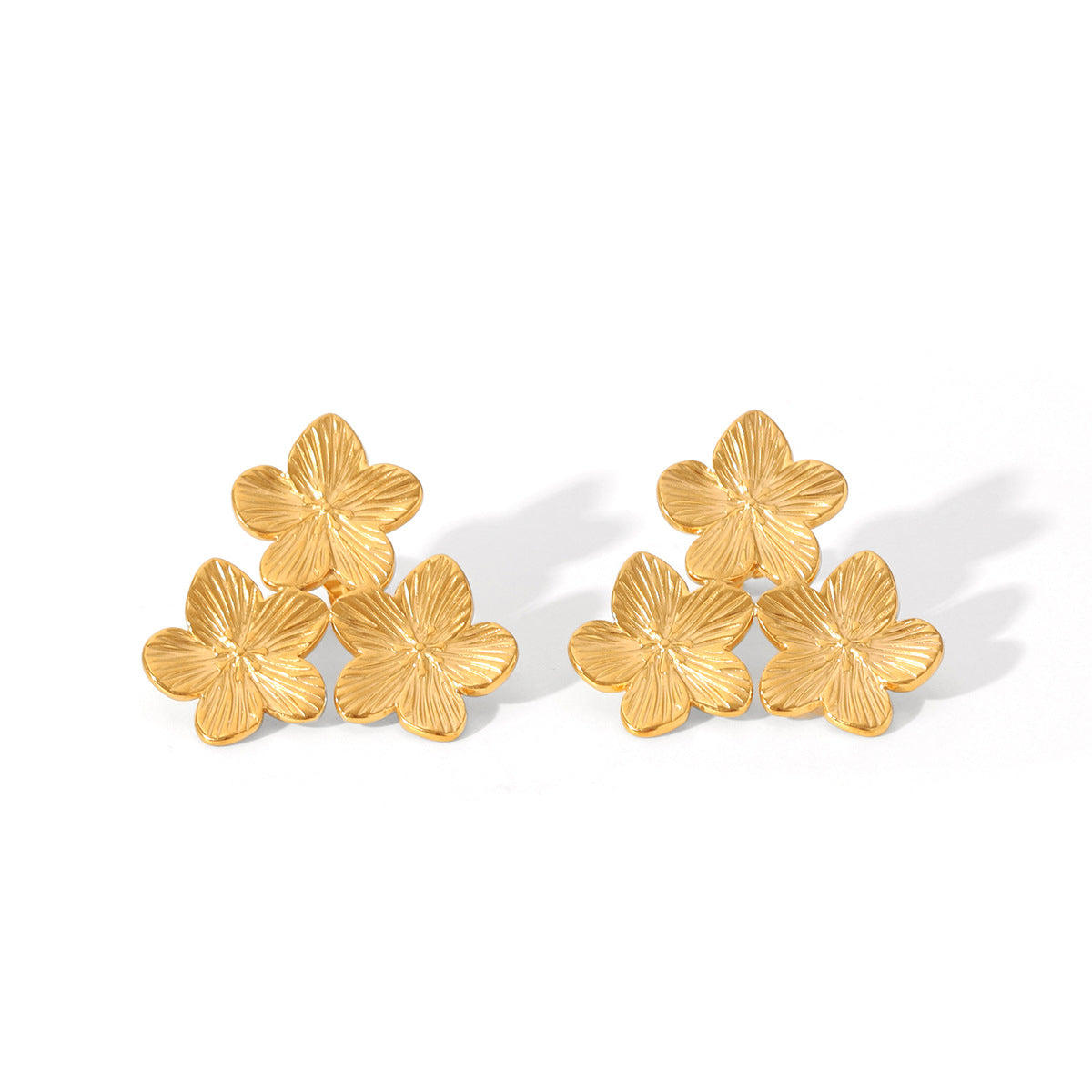 18K Gold Three Flowers Stainless Steel Earrings Female Niche Design Flower Titanium Steel Earrings