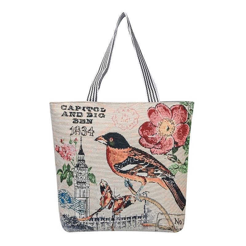 Women's Ethnic Style Letter Canvas Shopping Bags
