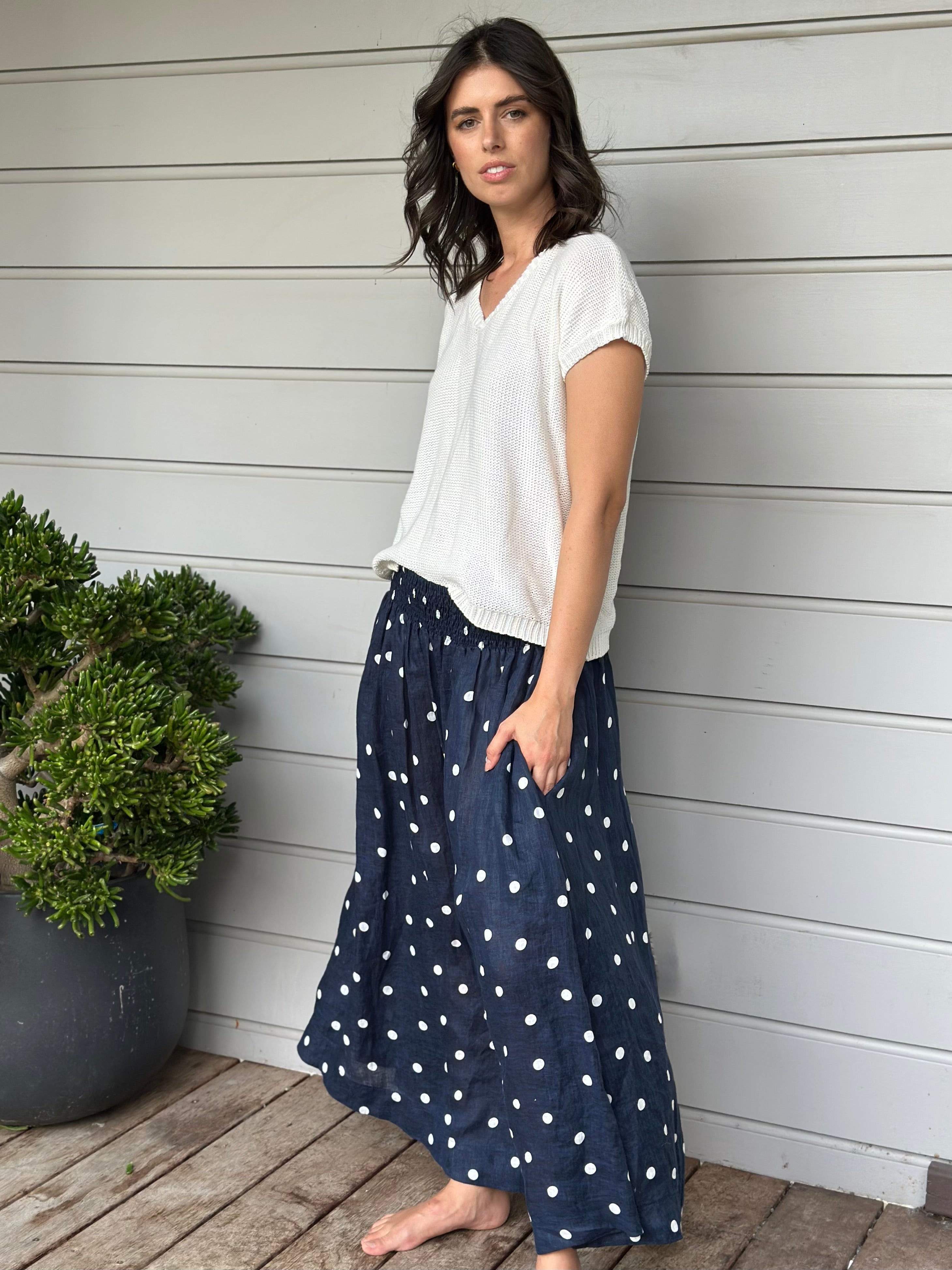 lulu skirt - navy spot linen