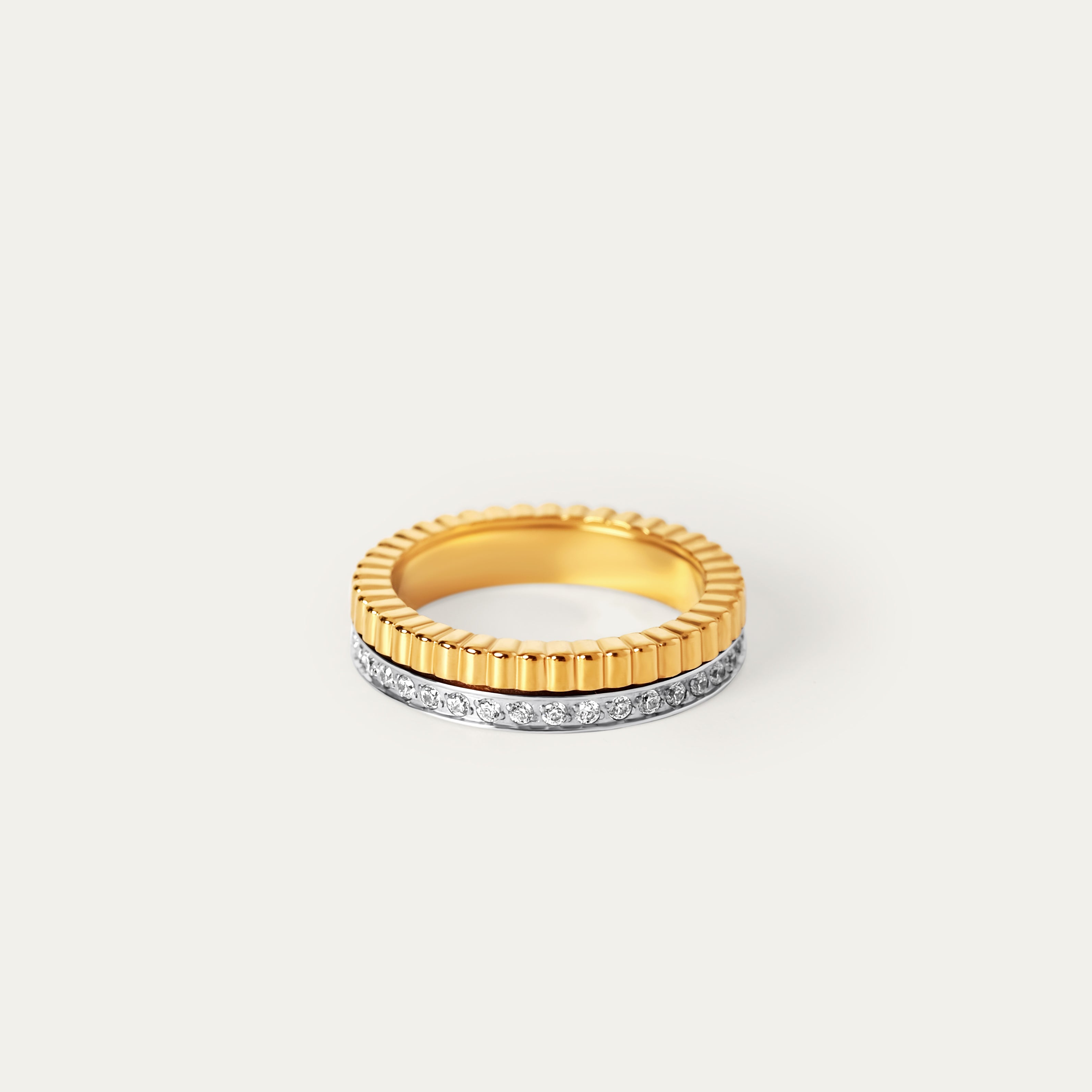 Bou CZ Ring (Two-Tone Stainless Steel. Size 6)