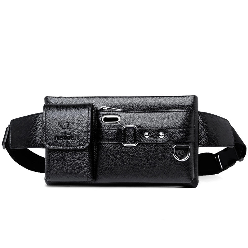 Men's Fashion Solid Color Pu Leather Waterproof Waist Bags