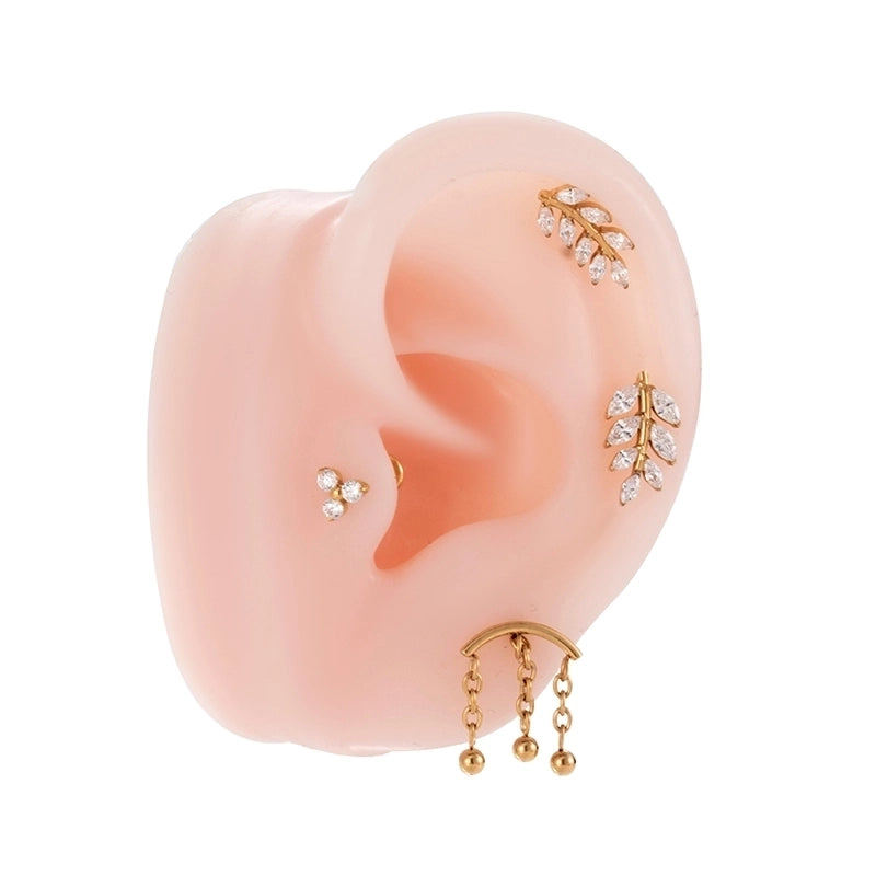 1 Piece Ear Cartilage Rings & Studs Minimalist Classic Style Leaves Chain Pure Titanium Inlay Zircon Ear Cartilage Rings & Studs