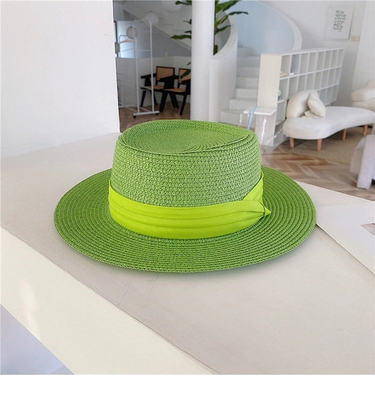 Women's Vacation Solid Color Flat Eaves Straw Hat