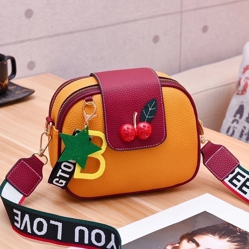 Women's Medium Pu Leather Letter Star Fruit Cute Semicircle Magnetic Buckle Crossbody Bag