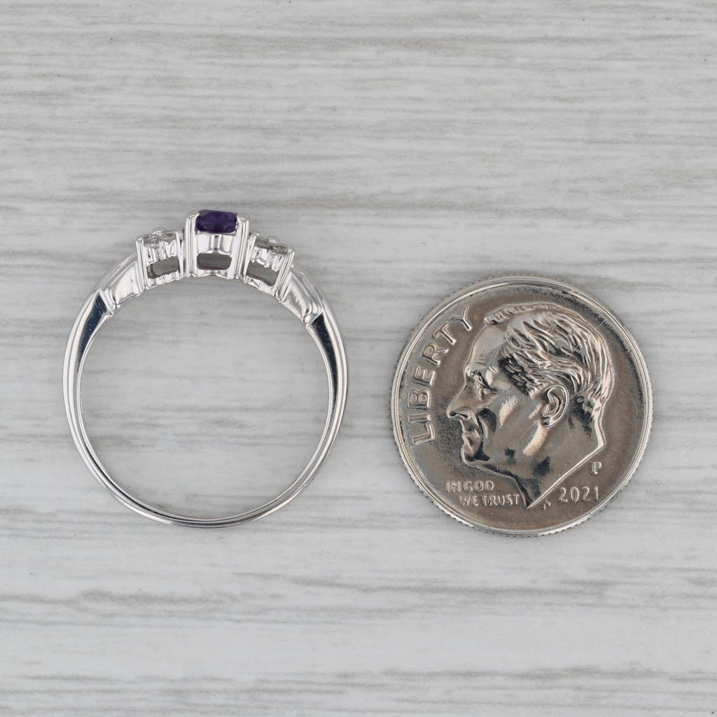 0.44ctw Oval Amethyst Diamond Ring 10k White Gold Size 5.75