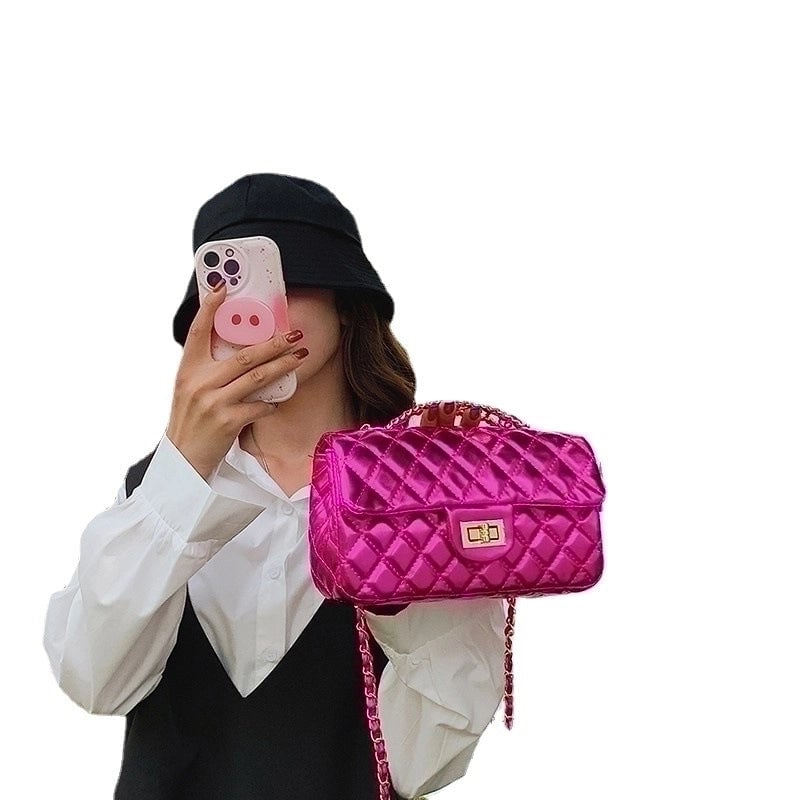 Women's Medium All Seasons Pu Leather Solid Color Fashion Square Lock Clasp Square Bag