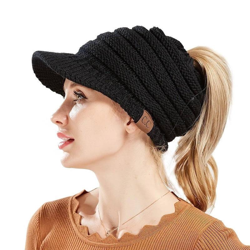 Autumn And Winter New Autumn And Winter Personalized Fashion Warm Knitted Ponytail Wool Hat Versatile Outdoor Cold-proof Warm Hat