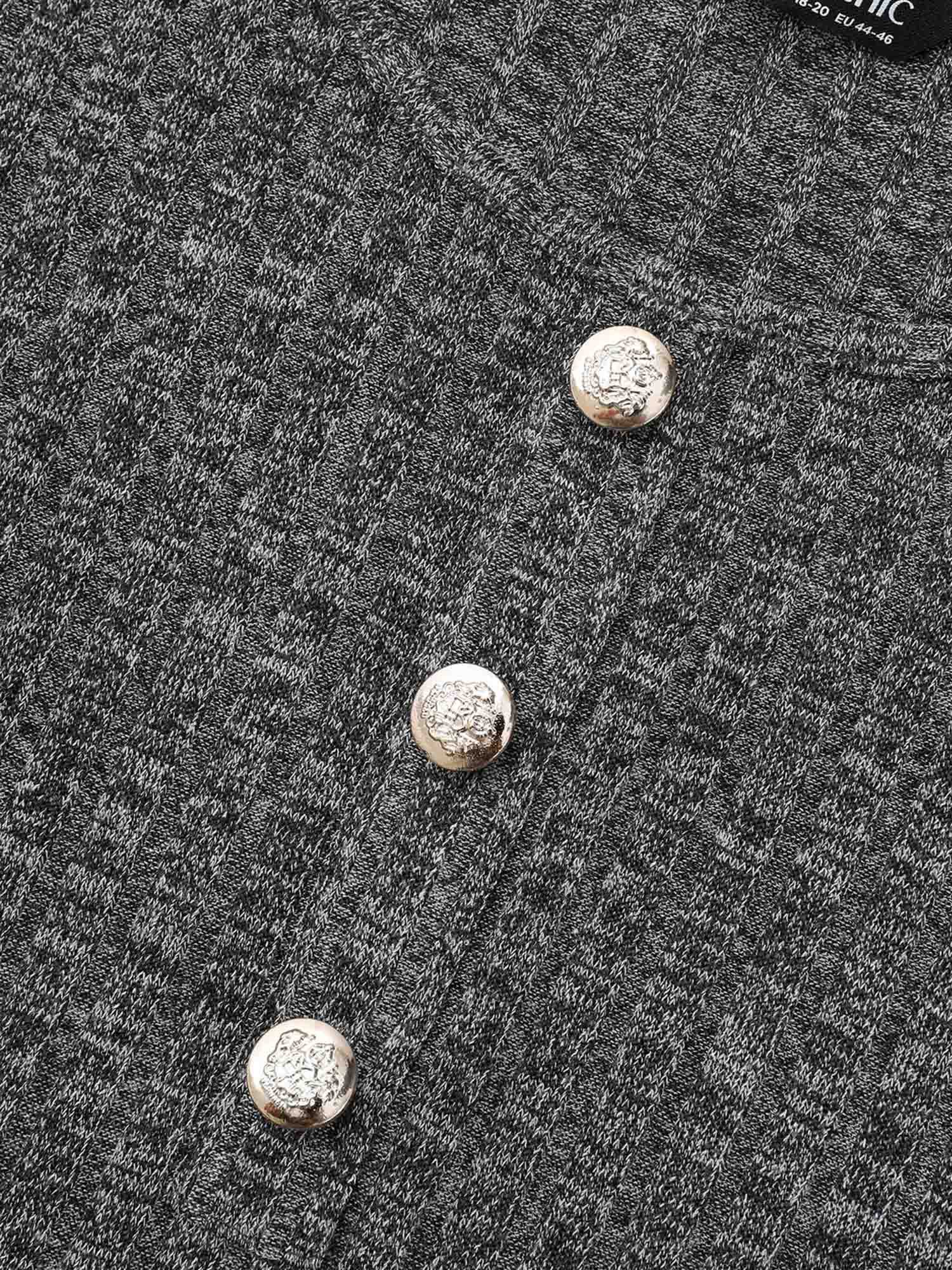 Crew Neck Rib Knit Button Detail Dress