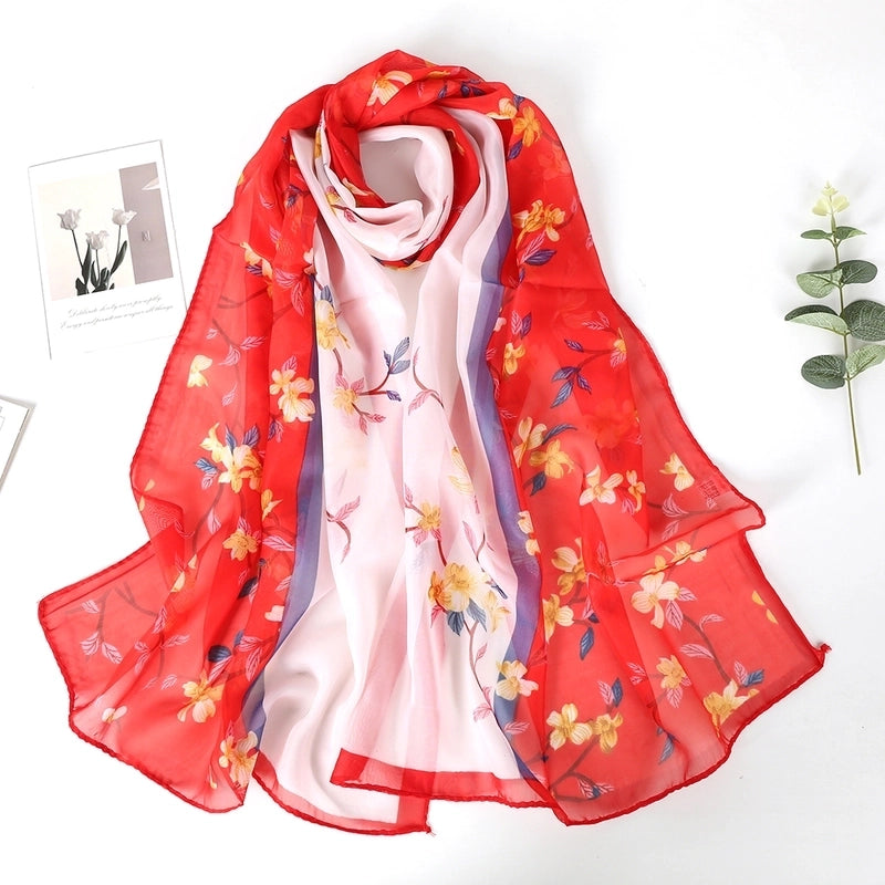 Women's Sweet Rose Chiffon Silk Scarf