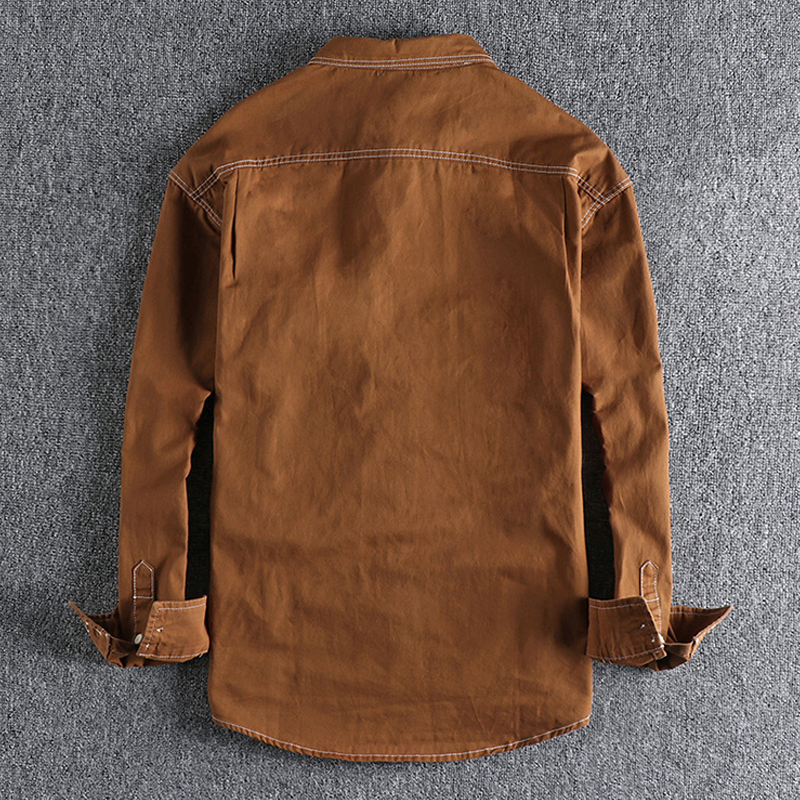 Vintage Cotton Single-Breasted Workwear Long-Sleeve Shirt