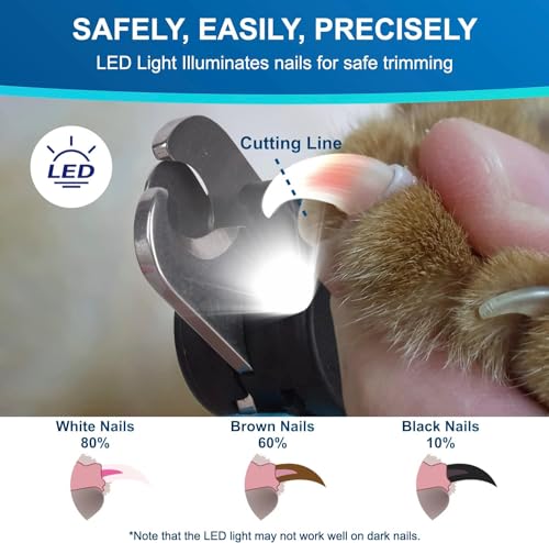 LED Dog Nail Clipper with Light. Illuminates Nails or Bloodline for Safe and Easy Trimmers. Extra Sharp for Thick nails. Quick Sensor. Avoid Over Cutting Toenail. for Cats & Dogs