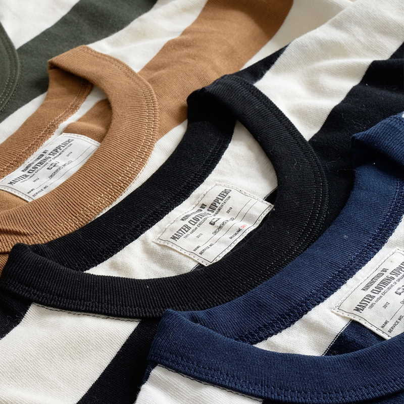 American Heavy 260g Cotton Wide Stripe Casual Short-sleeved T-shirt