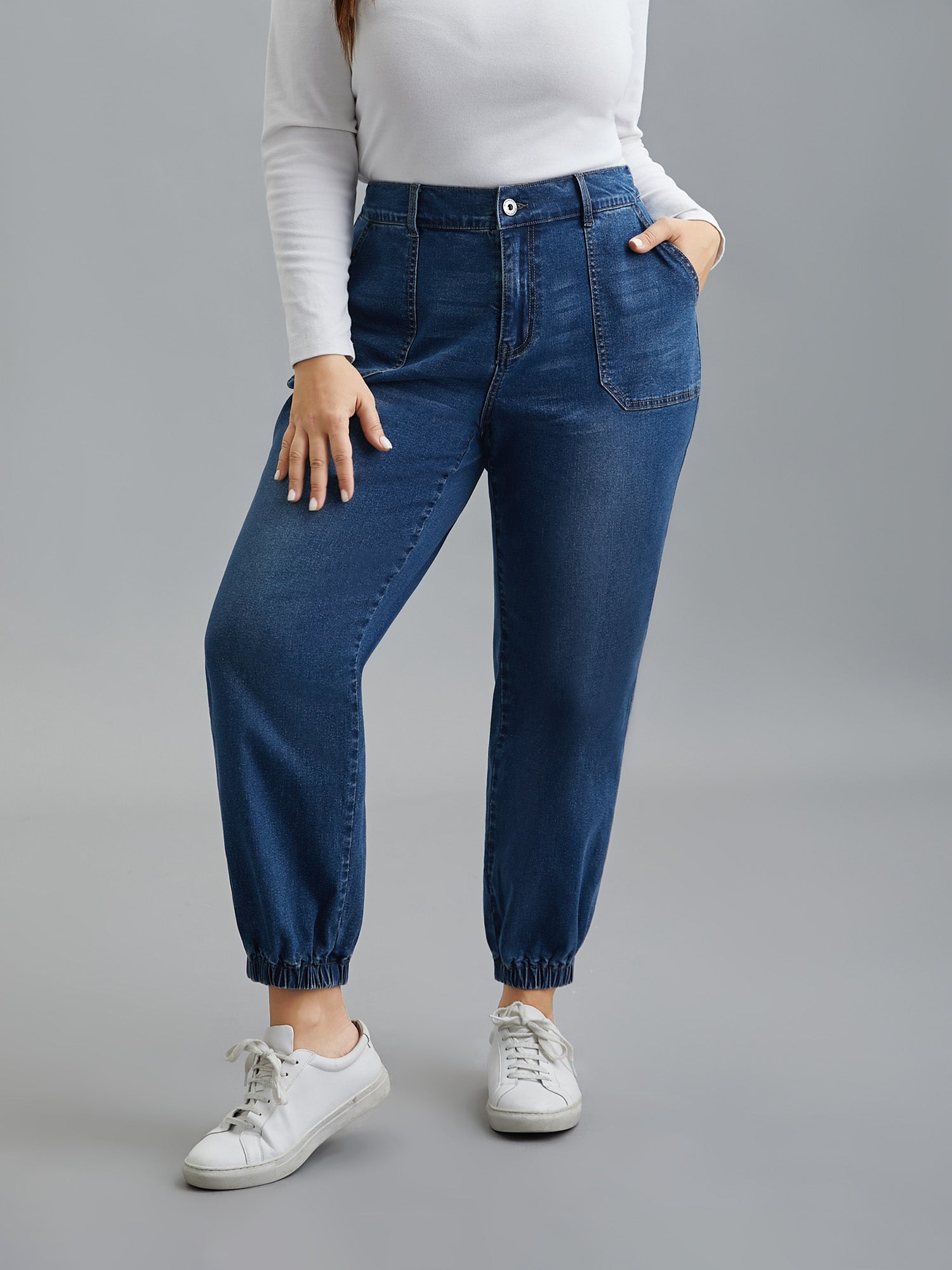 Elastic Cuffs Adjustable Waist Straight Jeans