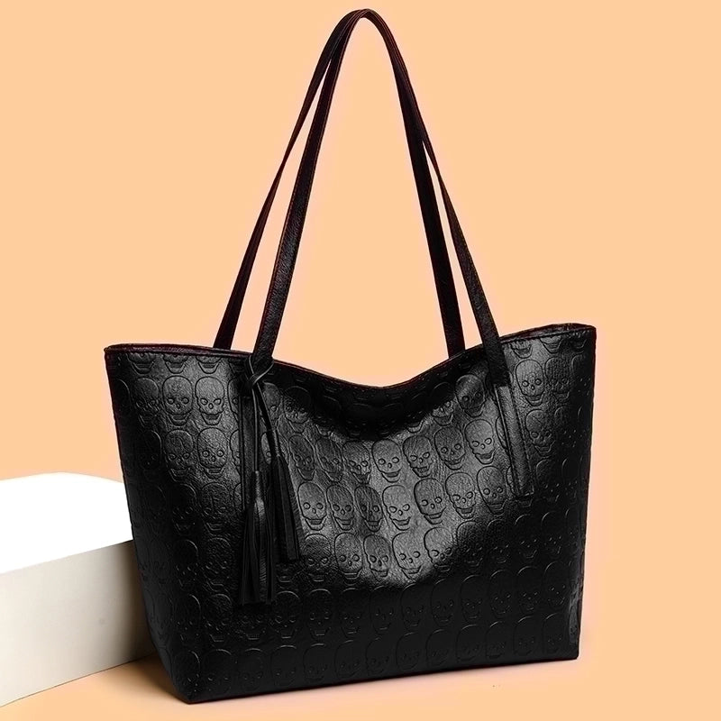 Halloween Women's Pu Leather Skull Classic Style Zipper Tote Bag