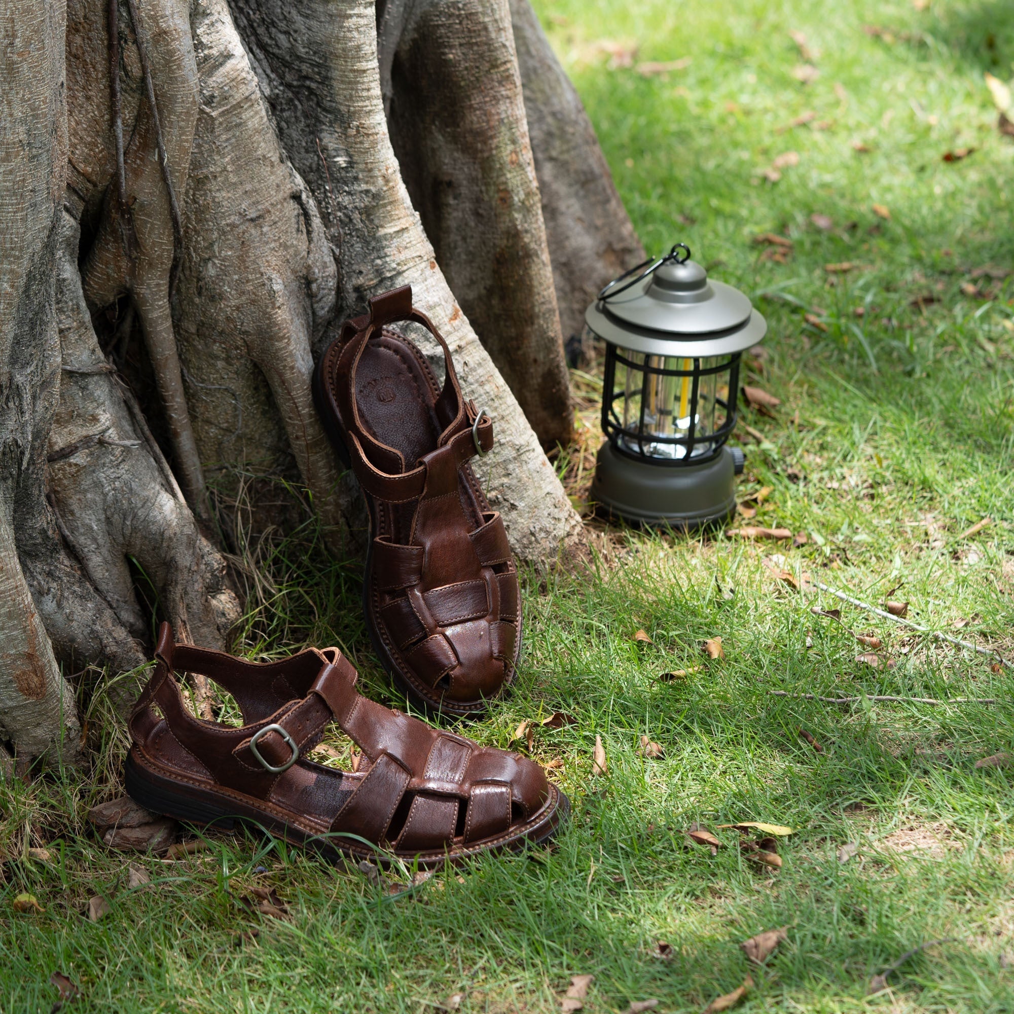 Hand Stitching Horse Leather Gladiator Sandals For Women Fisherman Shoes in Coffee