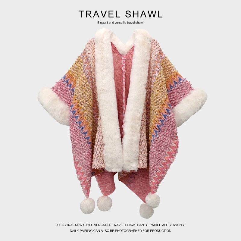 Women's Retro Multicolor Knit Patchwork Shawl