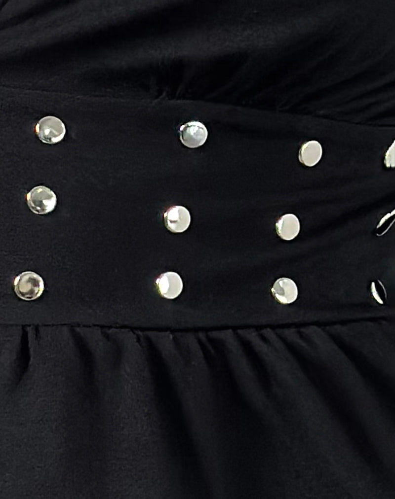 Ophay Top in Jersey Black with Studs