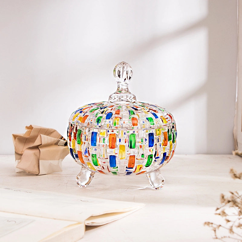 Hand Painted Contrast Color Vase Color Woven Pattern Fruit Plate With Lid Candy Jar Painted Glass Juice Cup Whiskey Wine Glass