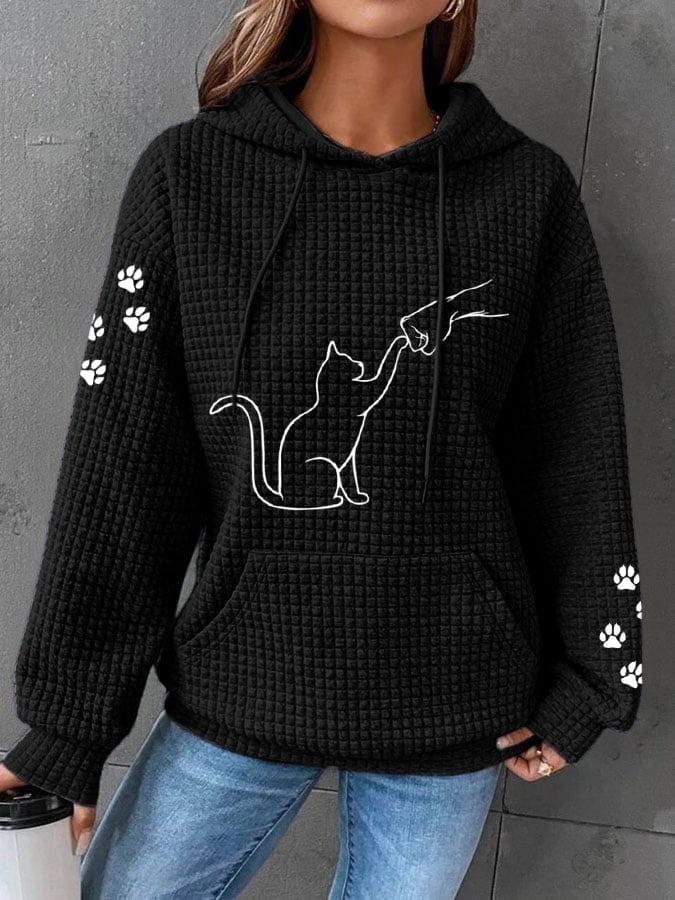 Women's Cat and Hand Print Casual Hoodie