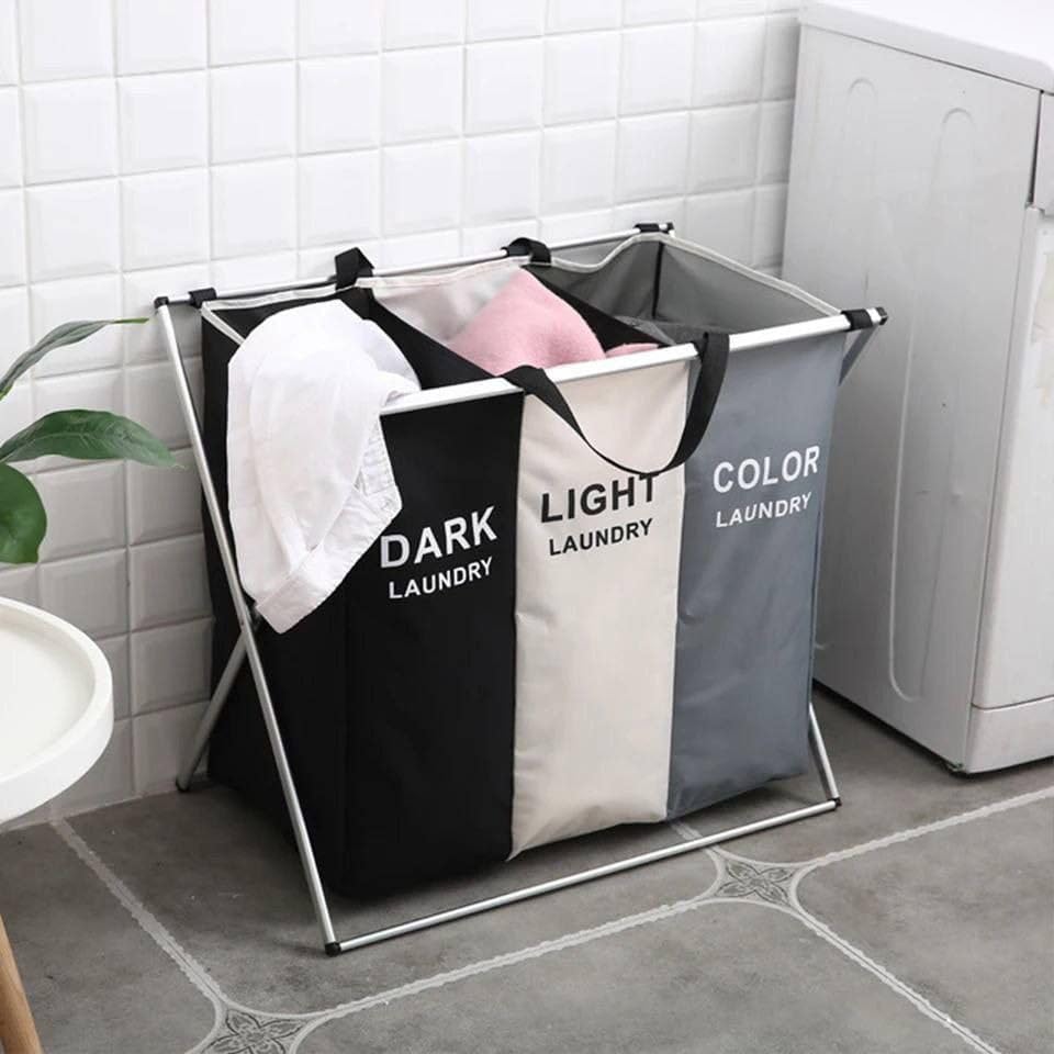 Laundry Basket 3 Section. Washing Clothes Storage for Home