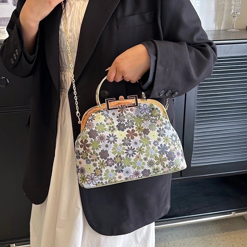 Women's Medium Nylon Ditsy Floral Vintage Style Classic Style Clasp Frame Handbag