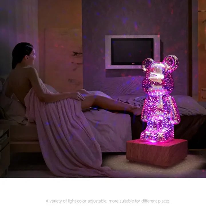 RECHARGEABLE BEAR 3D COLORFUL DIMMING FIREWORKS GLASS LAMP