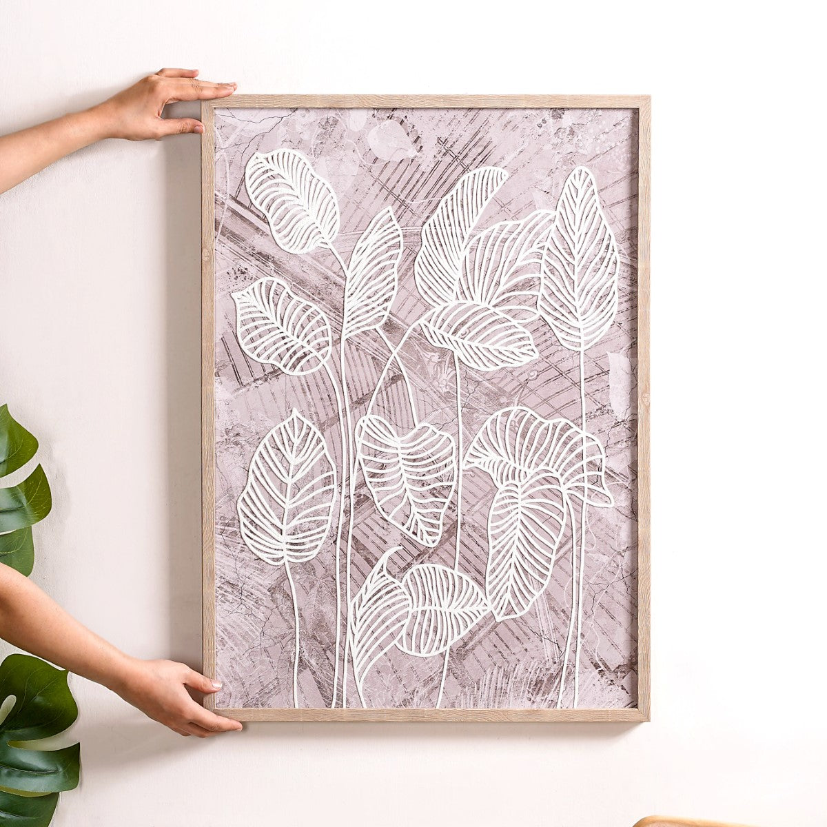 Emboss Leaf Printed Canvas Wall Art 27x19 Inch