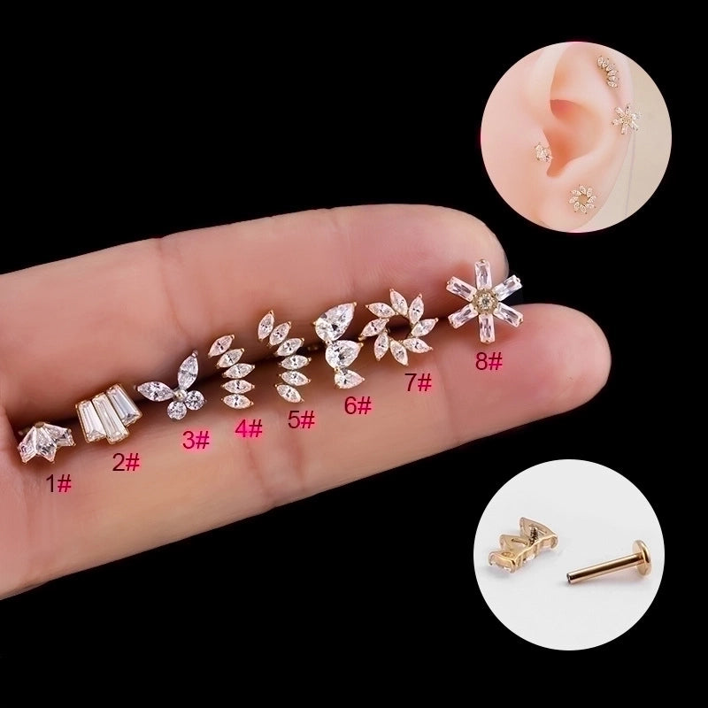 1 Piece Ear Cartilage Rings & Studs Fashion Crown Flower Butterfly Pure Titanium Inlay Zircon
