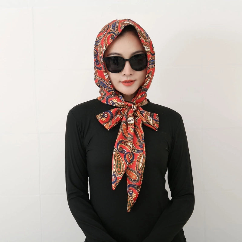 Women's Elegant Retro Flower Satin Printing Silk Scarf